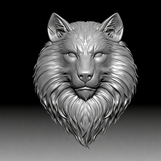 culpture of a wolf head pendant ready for 3d printing