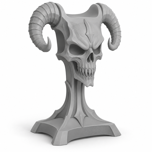 Headphone stand demon skull with ram horns pillar