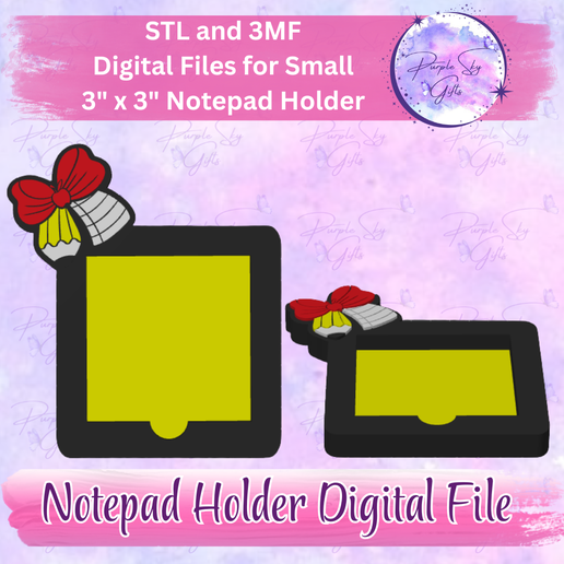 Teacher Apple Pencil Bow Notepad Holder For 3" x 3" Sticky Notes or Tear Away Pads STL and 3MF DIGITAL Files - Small Design