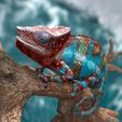 Furcifer-Pardalis-NosyBeII_Tree_Base4.jpg Panther chameleon - (Furcifer pardalis NosyBe) -3D print file-with full-size texture high-polygon