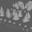 Low_Poly_Normal_Snow_Trees_Pack_Cults3D_Render_03.png Package Trees Trees Rocks Vegetation Video Game Low Poly