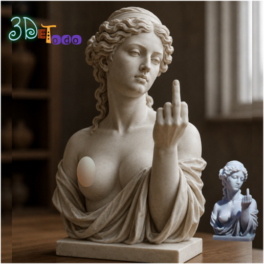 Busto griego antiguo con el dedo medio – Decoración con el dedo medio – estatua grosera v6