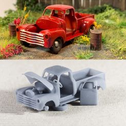 3d_garage.jpg STL file Chevy truck 1951 H0, other scales, diorama 3D・3D printer design to download