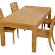 8.jpg Wooden Table & Chairs 3D Model