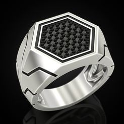 Hexagonal-ring-with-stones-1.jpg STL file Hexagonal ring with stones・3D printable design to download