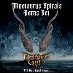 pre.jpg Файл 3D Набор спиральных рогов фэнтезийного минотавра Baldurs Gate 3・Дизайн 3D-печати для загрузки3D