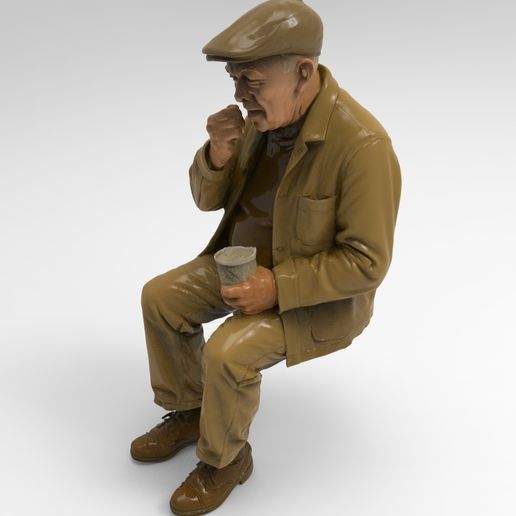 Elderly Man Feeding Pigeons Sitting Figure 1/32 Scale – Urban Park Scene for Dioramas