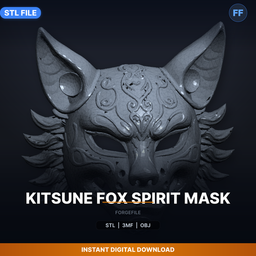 Kitsune Fox Spirit Mask - 3D Printable STL File
