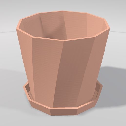 Faceted Twist Plant Pot with Saucer - Drainage Holes and Channels, No Supports