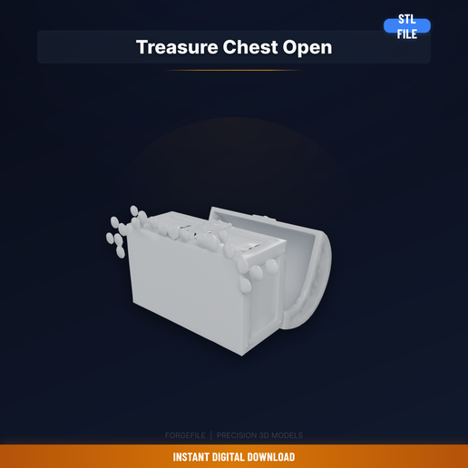 Open Treasure Chest Aquarium Decor, Gold Coins Spilling, - 3D Printable STL File