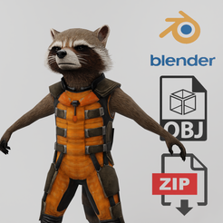 Portada.png OBJ file Rocket Raccoon Textured Rigged Lowpoly・3D printing design to download