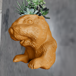 beaver-head-wall-mount-planter-1.png beaver wall mount head planter succulent pot flower vase STL