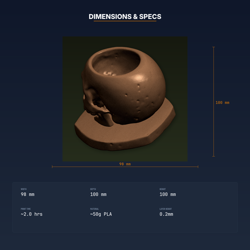 04_dimensions.png Gothic Skull Succulent Planter Small - 3D Printable STL File