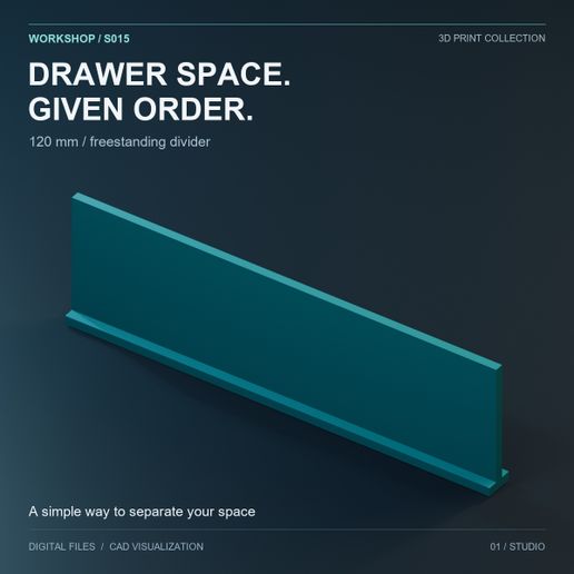 120 mm Freestanding Drawer Divider — STL + OpenSCAD