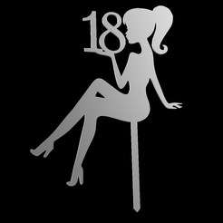 Girl-Silhouette-18-v1.png STL file Happy 18th Birthday Girl Silhouette Cake Topper・3D print model to download