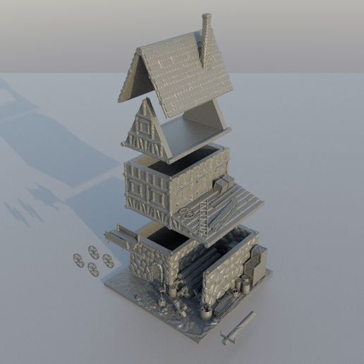 Casa Medieval En Ruinas QP3D | Terreno De Fantasía Para Juegos De Mesa Y Rol | Impreso En 3D En PLA | Escala 28-32 Mm | Se Puede Pintar