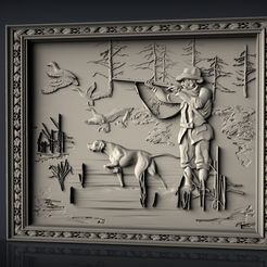 300.jpg Free STL file Hunting scene dogs ducks dog and hunter cnc art frame・Model to download and 3D print