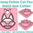 Sassyfelineface.png Sassy Feline Cat Face polymer clay cutter STL file