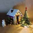 001.png Winter Wonderland Diorama: Log Cabin, Snowman, and Christmas Tree Set