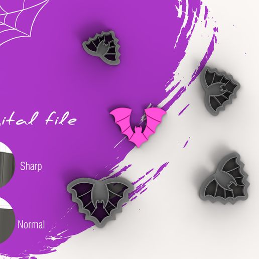 Halloween Bat 2 Polymer Clay Cutter | Digital STL File | 4 Sizes | 2 Cutter Versions 3D model