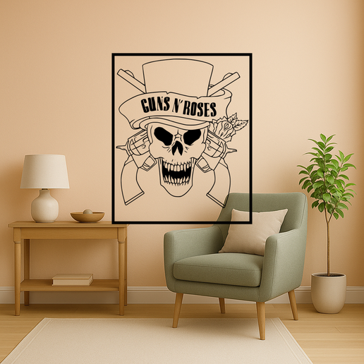 💀 Guns N' Roses Guns N Roses Skull Wall Art Framed・ 3D File for 3D ...