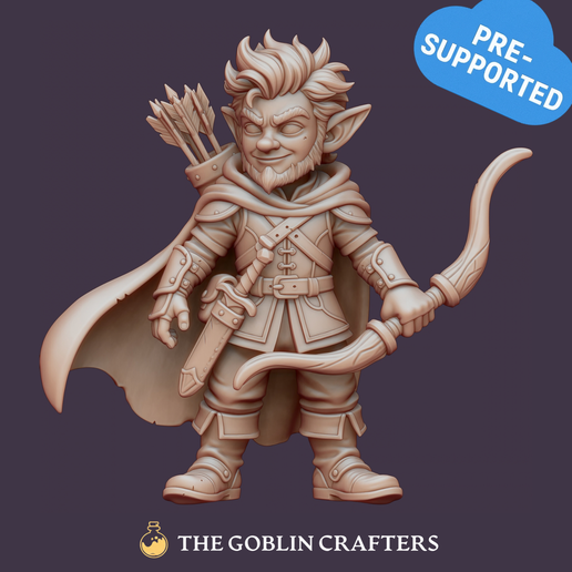 Gnome Ranger Male - Pre-Supported STL Miniature for Fantasy Tabletop RPGs