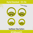 1.png Sunflower Cutter Digital STL File for Polymer Clay | DIY Jewelry and Cookie Making Tool | 4 sizes
