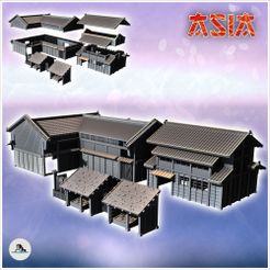 1-PREM.jpg STL file Set of two large Asian tiled roofed buildings with two market stalls (4) - Asian Asia Oriental Angkor Ninja Traditionnal RPG Mini・3D printing template to download