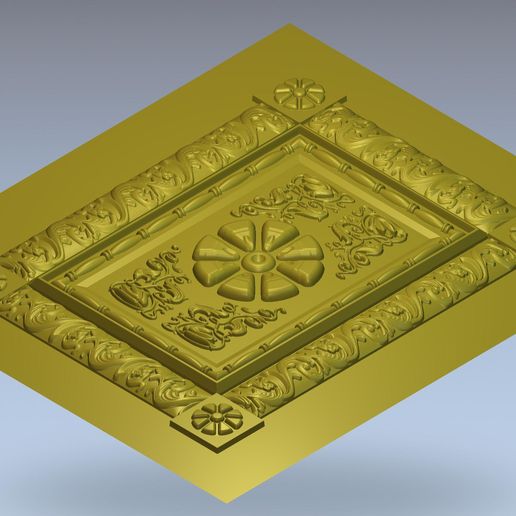 Ornate Coffered Ceiling Tile Floral Panel Relief STL File for CNC and 3D Printing