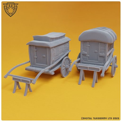 Japanese Carriages STL Set - Feudal Ox Cart & Travel Carriage Scatter Terrain  Feudal Japanese Ox Cart & Carriage STL - 28mm Oriental Tabletop Scenery