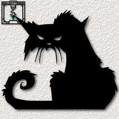 project_20230908_1232120-01.png STL file Scruffy Black Cat wall art halloween cat wall decor・3D printing design to download