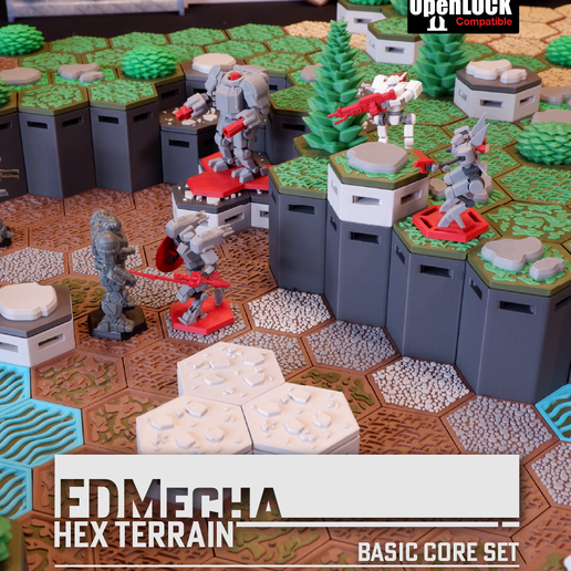 FDMecha Hex Terrain - Basic Core Set 3D model