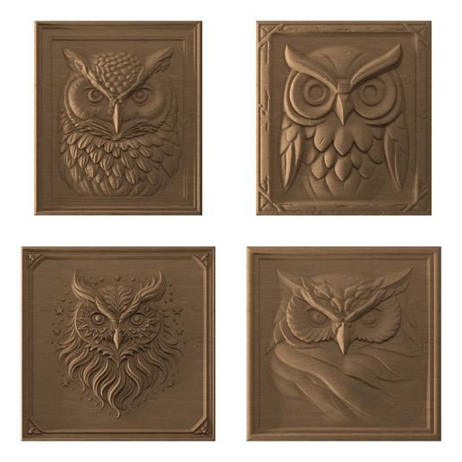 Owl STL bundle with 12 CNC relief files for wood carving, CNC router, laser engraving and 3D printing. Includes PNG heightmaps and commercial license.