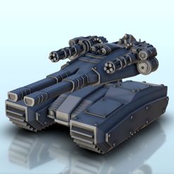 1.jpg STL file Sci-Fi tank with main gun and miniguns 4 (+ supported version) - Vehicle tank SF Science-Fiction・Model to download and 3D print