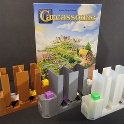 3-Carcassonne-tile-dispensers-photo.jpg Board Gaming Tile Tower and Dispenser - for Carcassonne, Karak, Cacao, and more