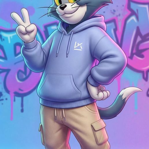 Stylish Tom Cat STL – Fashion Streetwear Cartoon Character – 3D Printable Collectible Figure – Modern Art Toy Sculpture