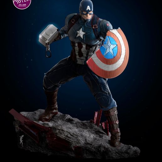 captain america with mjolnir 3D model