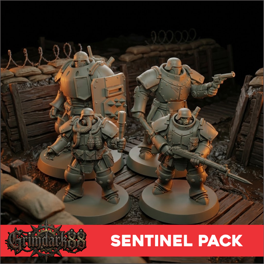 Grimdark Trench Sentinel Heavy Squad - Grimdark Sci-Fi Infantry Pack (32mm)