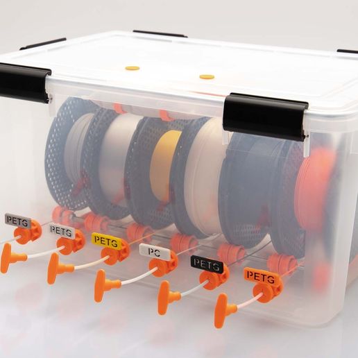 Filament dry box with fast filament change up to 6 spools