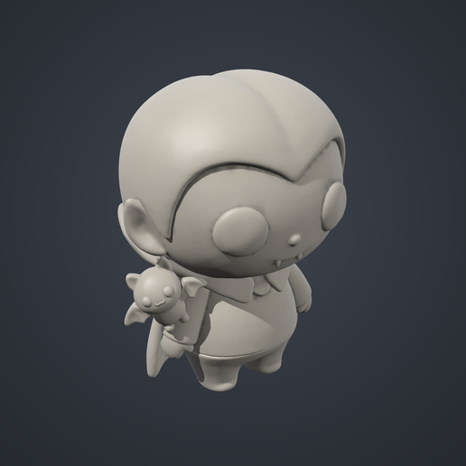 Vampire STL - Cute Chibi Halloween Vampire Boy with Pet Bat Figurine