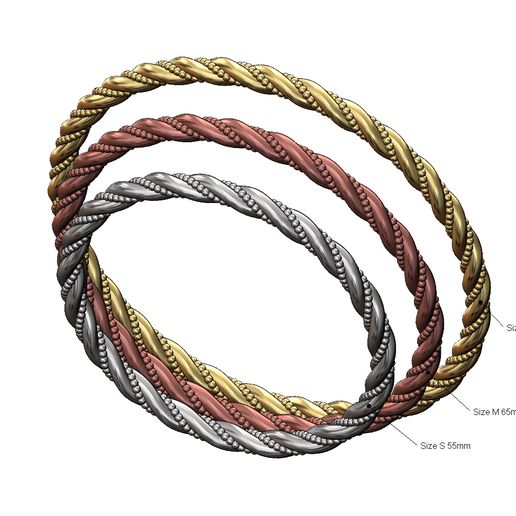 Beaded twisted rope bangle sizes S M L 3D print model 3D model