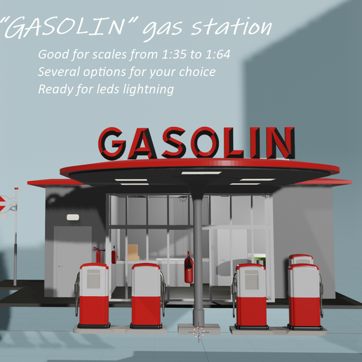 Gas station in scales 1:35, 1:43, 1:48, 1:50, 1:55, 1:64 & 28 mm assembly kit
