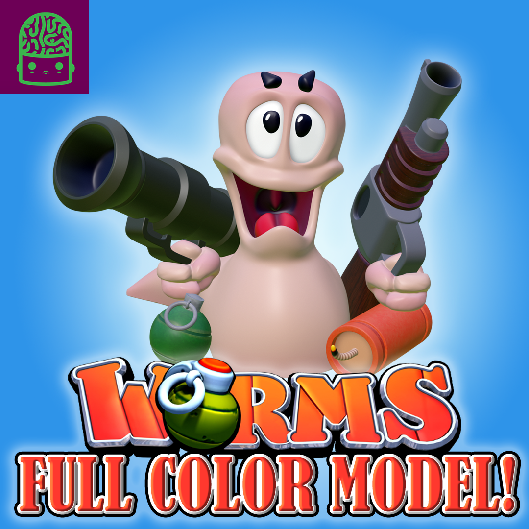 woms_final.png STL file Worms Classic Video Game Statue - Full Color!・3D printing idea to download, ThatJoshGuy