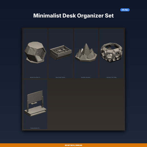 Minimalist Desk Organizer Set - 5-Model STL Bundle