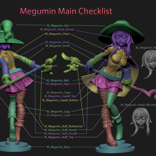 Megumin_Main_Checklist_001.jpg Megumin. Multiple Versions, 3D Print STL