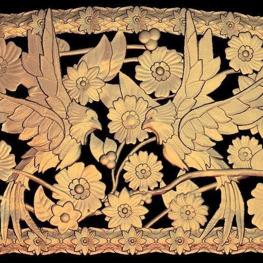 two birds and flowers frame - 3D model önizlemesi