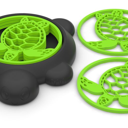 🐢 Sea Turtle Coaster Set with Holder | Ocean-Themed 3D Printable Drink ...