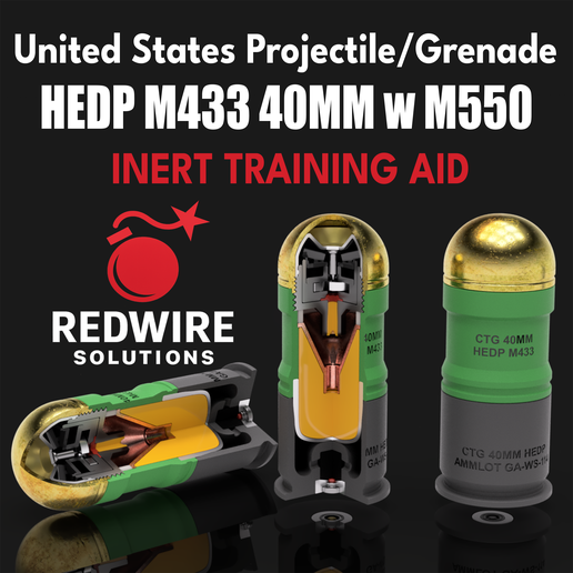 🇺🇸 M433 40MM Grenade (M550 PIBD Fuze) — Full-Up & Cutaway (Inert, 1:1 ...