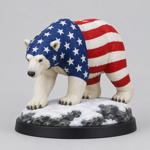 Eisbär mit USA-Flaggenmuster – mehrfarbige 3MF-Druckdatei für Bambu AMS