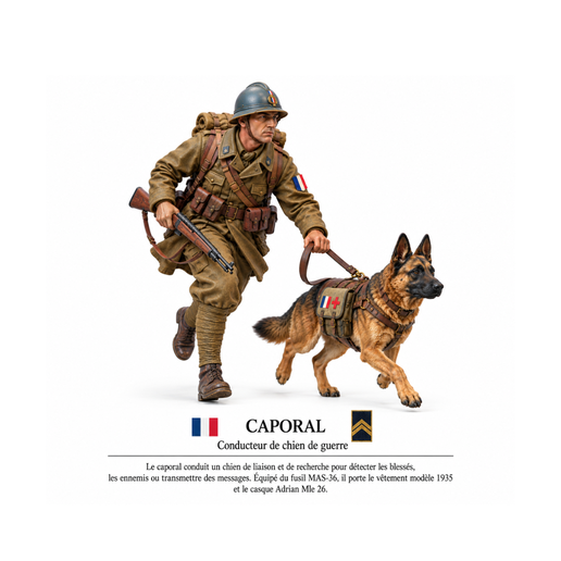 Fichier numérique – Caporal français conducteur de chien de guerre WW2 – Figurine STL 3D